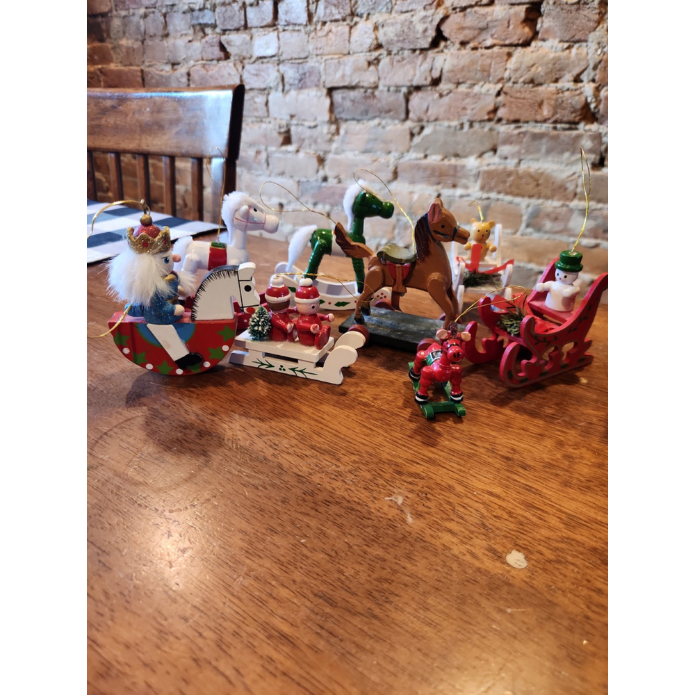 Set of 8 Vintage Wooden Christmas Ornaments